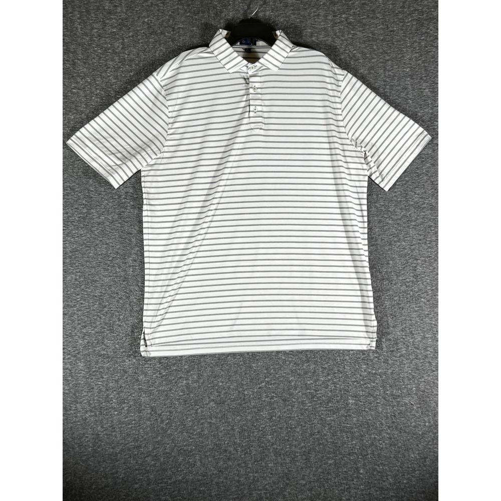 Stitch Golf‎ Mens XL Polo Shirt White Grey Striped Short Sleeve